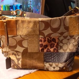 Coach brown tone pattern patchwork handbag